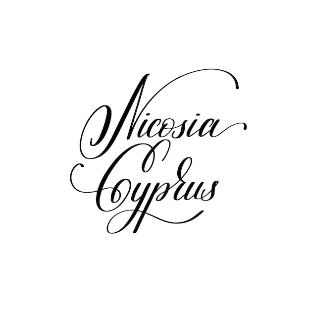 Hand lettering the name of the European capital  Nicosia Cyprus for postcard