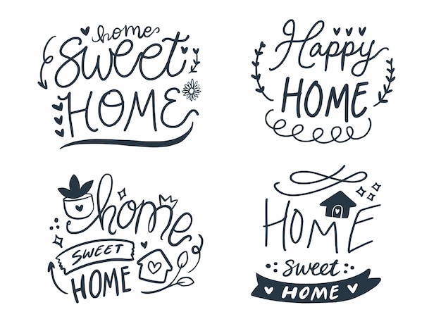 Hand lettering print decoration set of home sweet home.