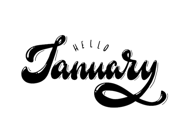 Vector hand lettering quote 'hello january'