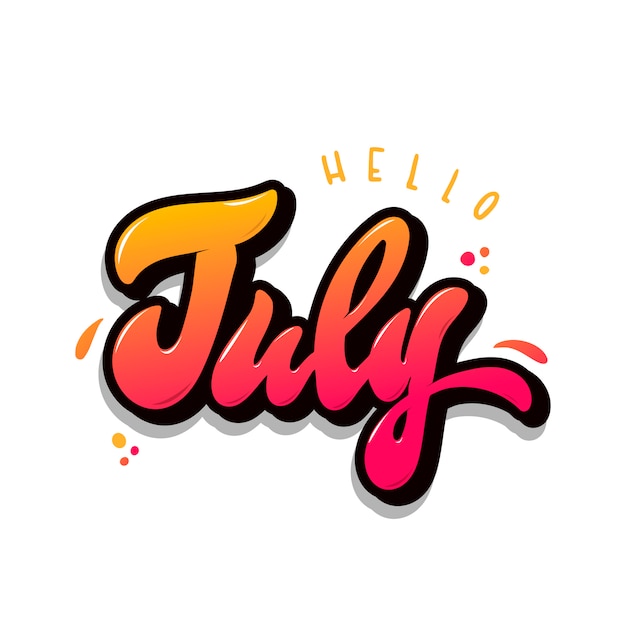 Vector hand lettering quote 'hello july'
