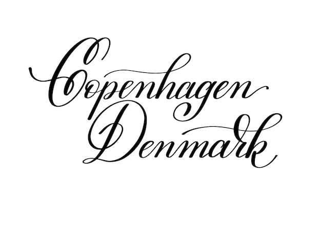 Ручная надпись с названием европейской столицы копенгаген дания для туристического плаката открытки