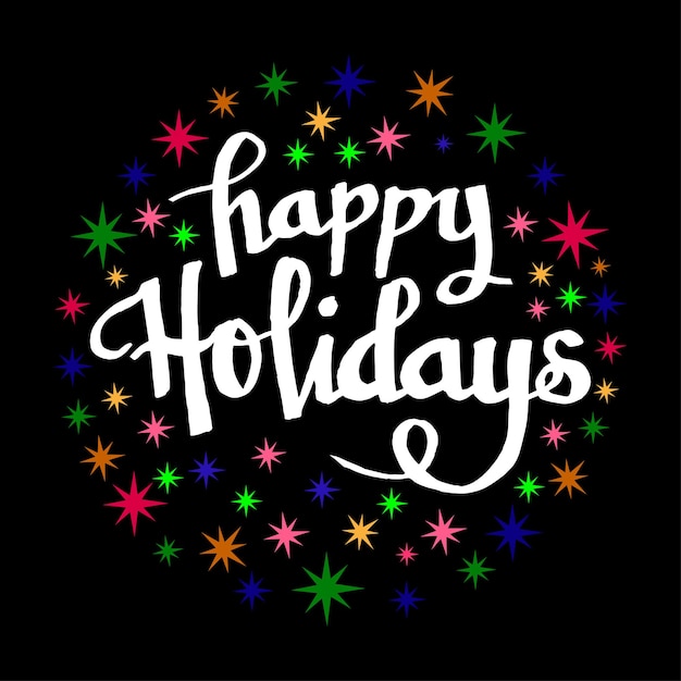 Hand lettering typography illustartion vector of happy holiday isolated on colorfull background