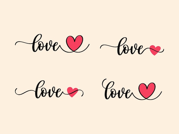 Hand lettering valentines day love heart typography set quotes calligraphy valentine's day card