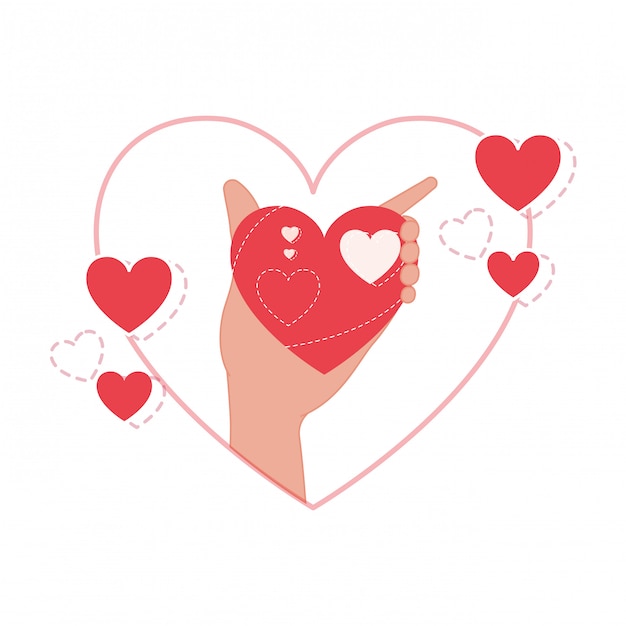 Hand lifting love heart isolated icon