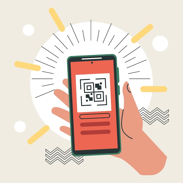 Вектор Ручной подъемный смартфон с qr-кодом