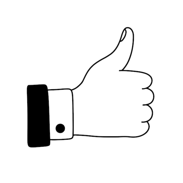 Hand Like doodle icon Thumb up Outline ok sign Like symbol isolated on white