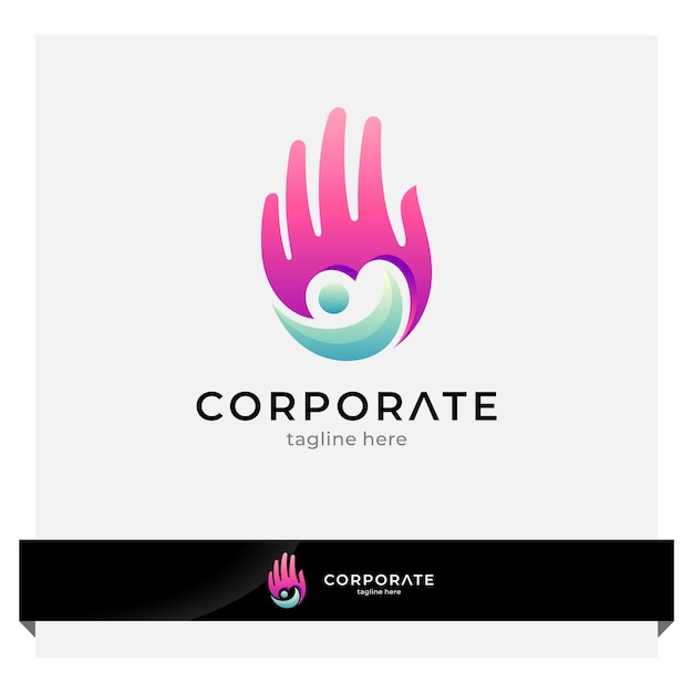 Vector hand logo with people shape