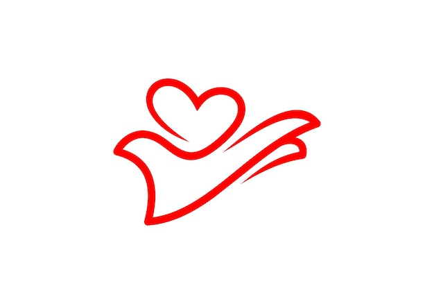 hand and love logo give heart simple abstract line art vector design