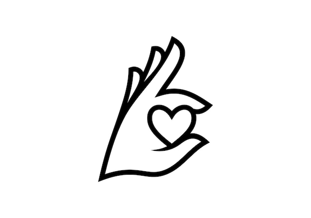 Vector hand and love logo heart health care design icon template