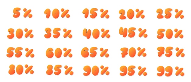 Вектор Ручная работа со скидкой от 5 до 99 процентов со скидкой на логотип оранжевыми чернилами, специальное предложение с надписью 