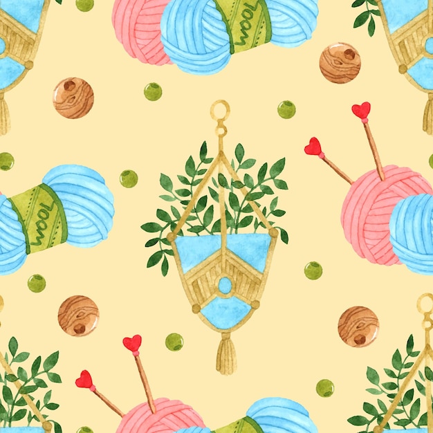 Hand made knitting watercolor seamless pattern