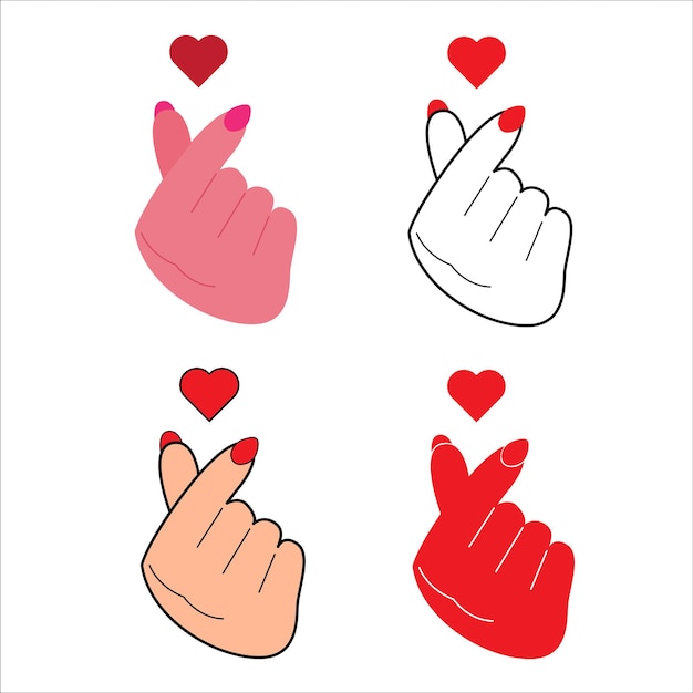Hand maken mini hart symboolpictogram, logo set, vectorillustratie