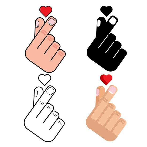 Vector hand making  mini heart symbol icon, logo set, vector illustration