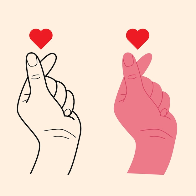 Vector hand making  mini heart symbol icon, logo set, vector illustration