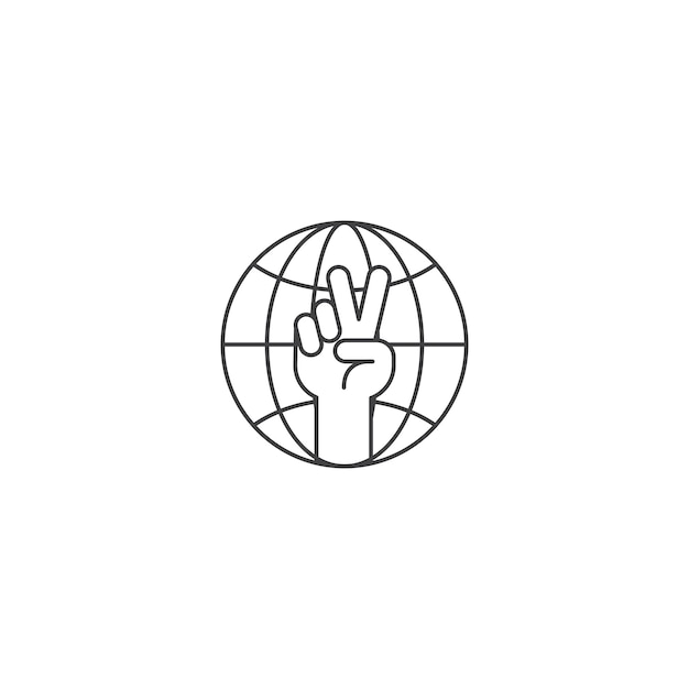 Hand making peace and love with world global modern sign linear pictogram outline symbol vector