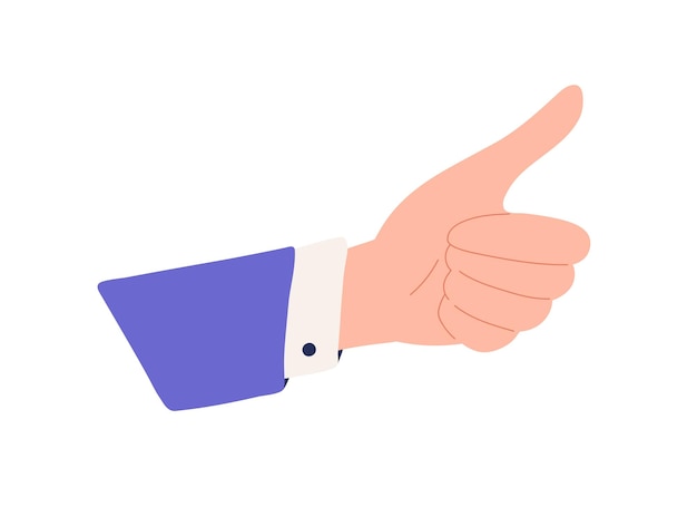 Vector hand of man gesturing thumb up, approving smth and expressing agreement. ok, like and yes sign. good positive feedback. concept of support. flat vector illustration isolated on white background.