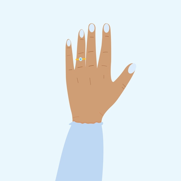 Vector hand of married black woman with diamond ring illustration for print and postcard design