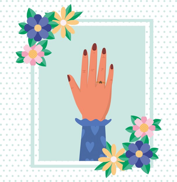 Hand met bloemen en bladeren van vrouwen empowerment vector