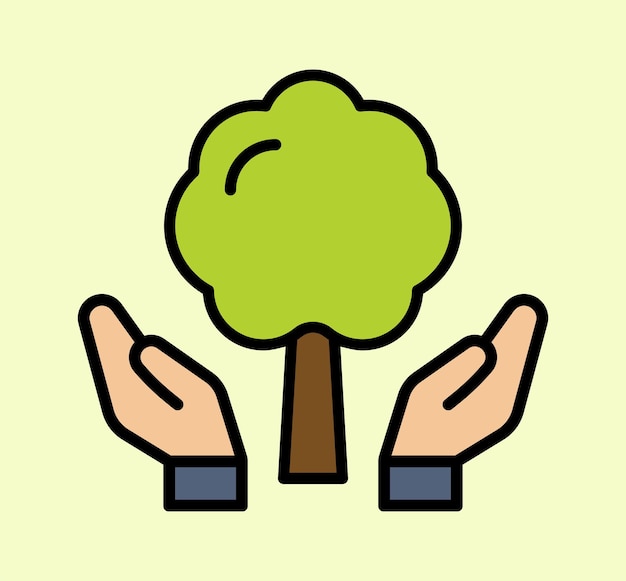 Hand met boom symbool. Bosbehoud pictogram vectorillustratie.