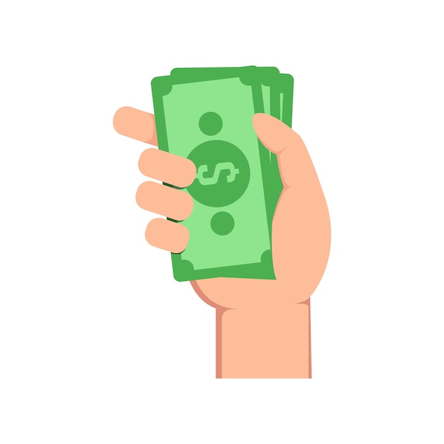 Hand met dollar geld groene eenvoudige illustratie