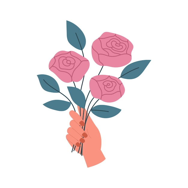 Hand met een boeket rozen