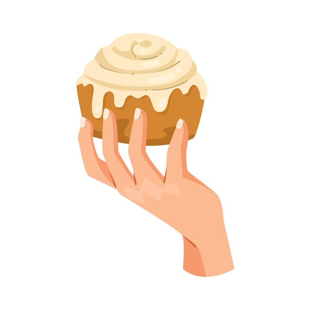 Hand met een cupcake met glazuur vector illustratie