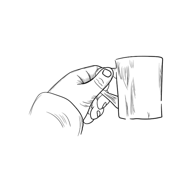 Hand met een kopje koffie icoon hand getrokken lijntekeningen van hand met een kopje koffie