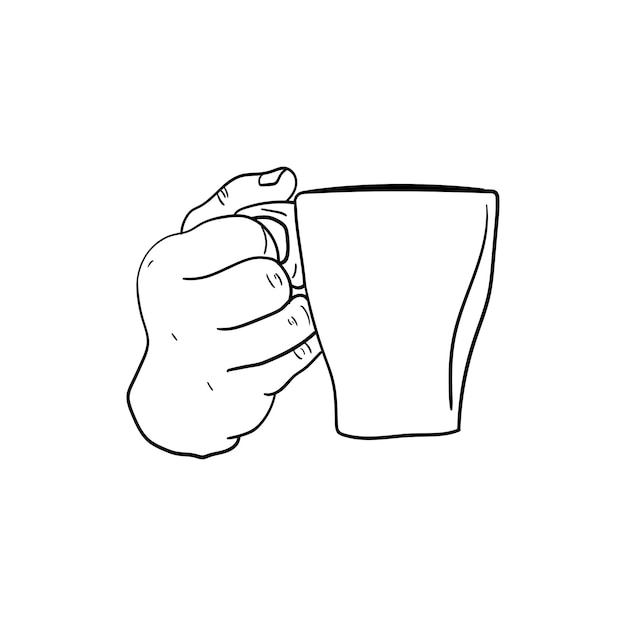 Hand met een kopje koffie icoon lijntekeningen van hand met een kopje koffie