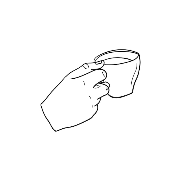 Hand met een kopje koffie pictogram lijntekeningen van hand met een kopje koffie