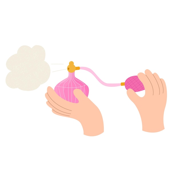 Hand met een roze parfum keulen en geurgeur internationale fragrance