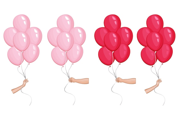 Hand met hart ballonnen, Valentijnsdag element, Valentijnsdag ontwerpconcept