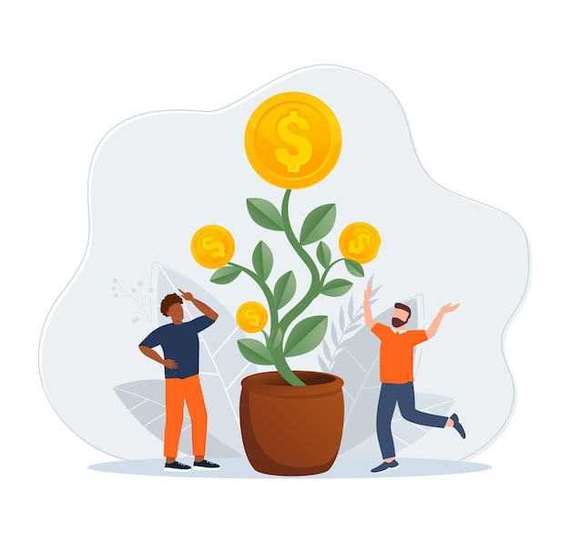 Hand met kan drenken geldboom Financiële groei concept Vectot illustratie