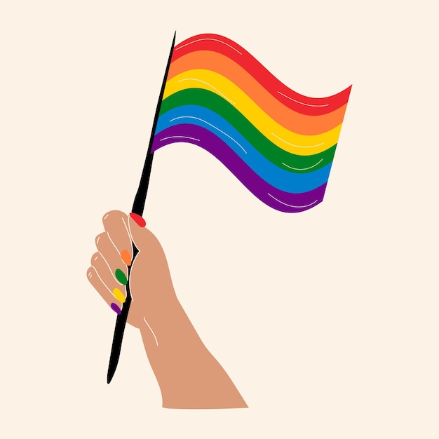 Hand met Lgbt-vlag. Hand getekend trendy vectorillustratie. Alle elementen zijn geïsoleerd