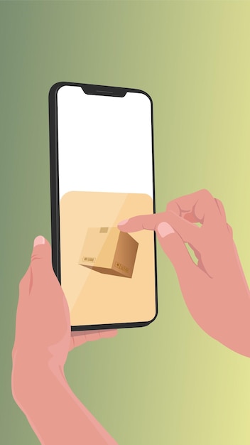 Hand met mobiel en het andere taping-productpakket
