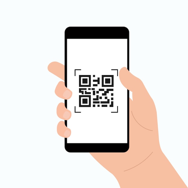 Hand met mobiele telefoon QR-code scannen op smartphone QR-code voor betaling