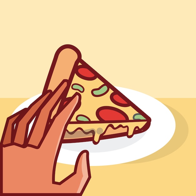 Hand met pizza