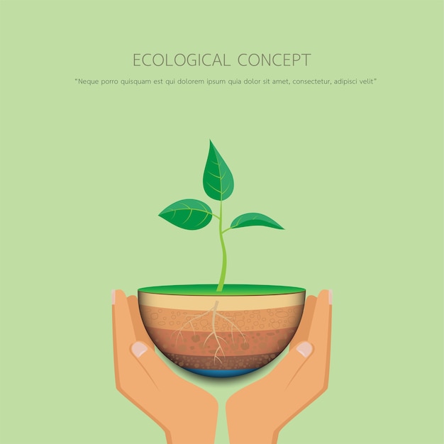 Hand met plantgoed met eco concept platte ontwerp