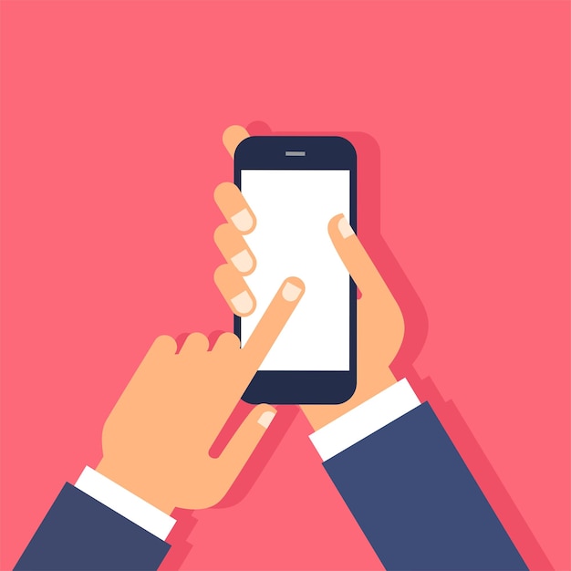 Hand met smartphone met leeg scherm vectorillustratie