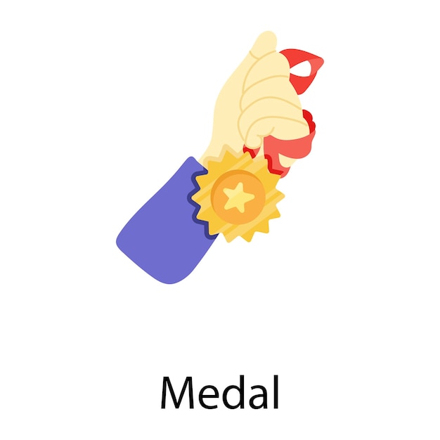 Hand met stermedaille, plat icoon