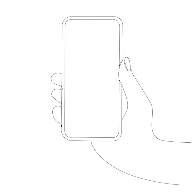 Hand met telefoon één doorlopende lijntekening vector