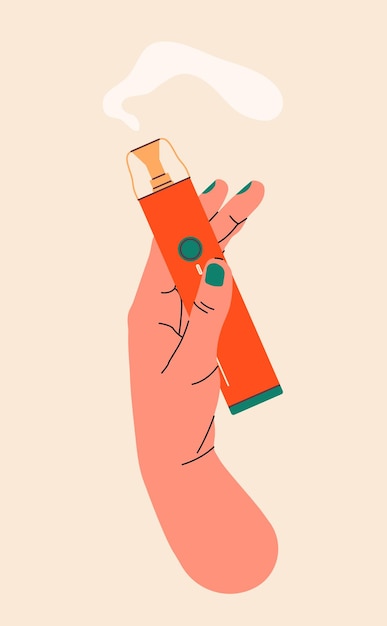 Hand met vape, kleurrijke illustratie. elektronische sigaretten en vape concept. moderne vector