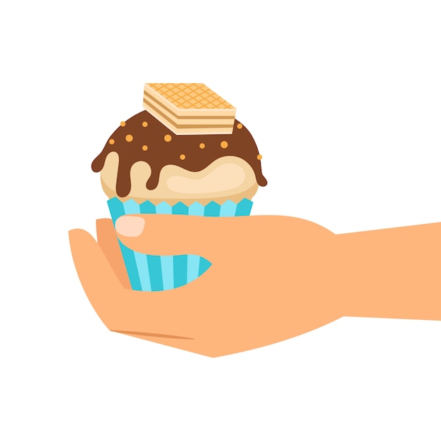 Hand met wafer cupcake