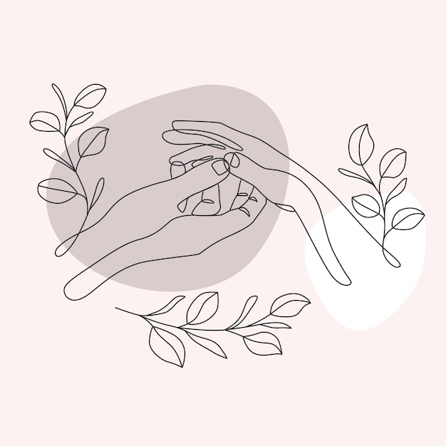 Hand minimal line art aesthetic illustration in line art style