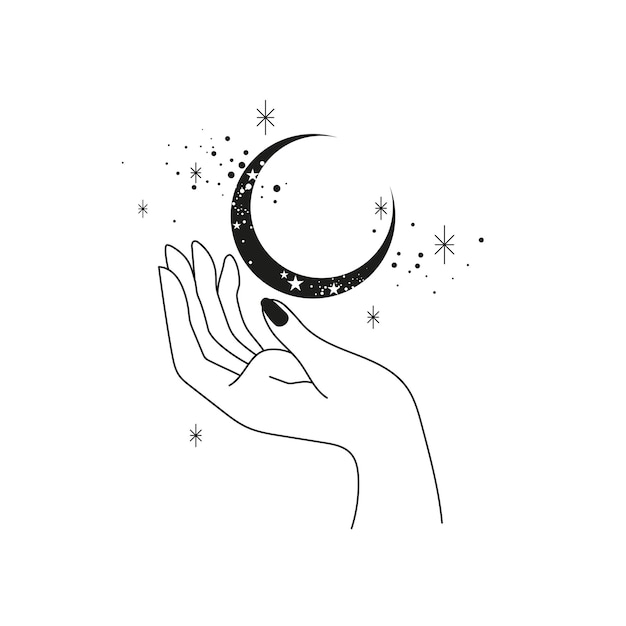 Vector hand and moon illustration