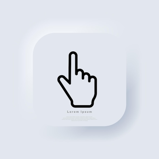Hand muis cursor icoon. Computeraanwijzer teken. Neumorphic UI UX witte gebruikersinterface webknop. Neumorfisme. Vectoreps 10.