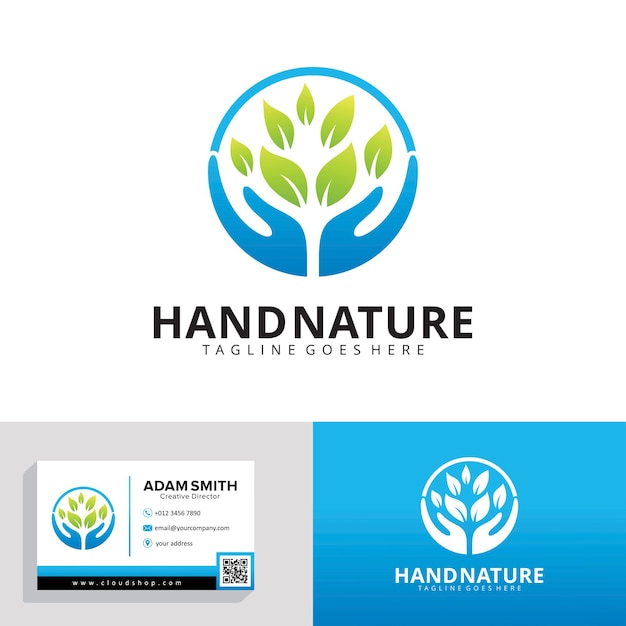 Шаблон дизайна логотипа Hand Nature