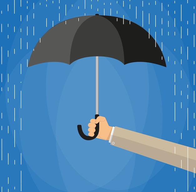 ベクトル 雨の下で傘を保持している男の手。