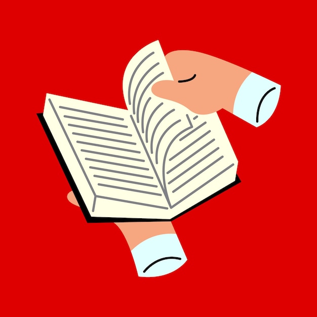 hand opening book flat vector illustration
