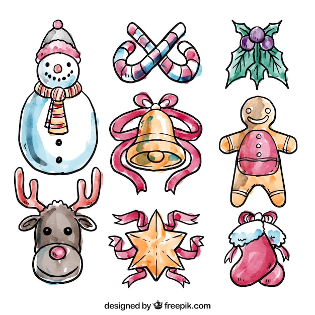 Vector hand pained christmas elements