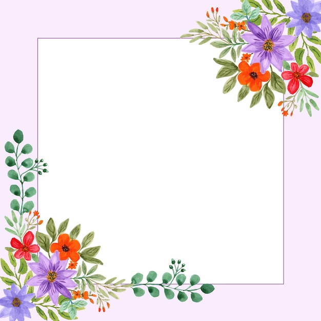 Vector hand paint the watercolor floral square thank you card